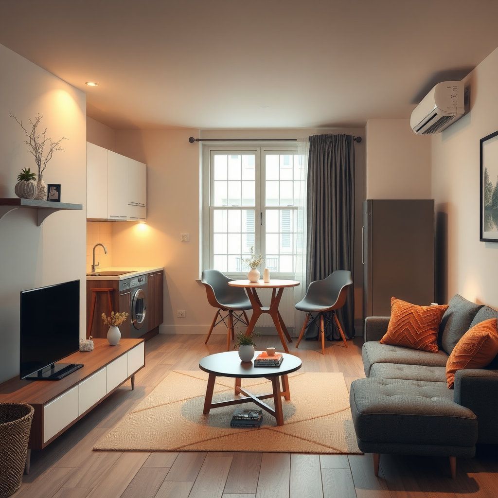 Modern, fully furnished temporary apartment with comfortable living room, kitchen, and welcoming atmosphere for short-term stays